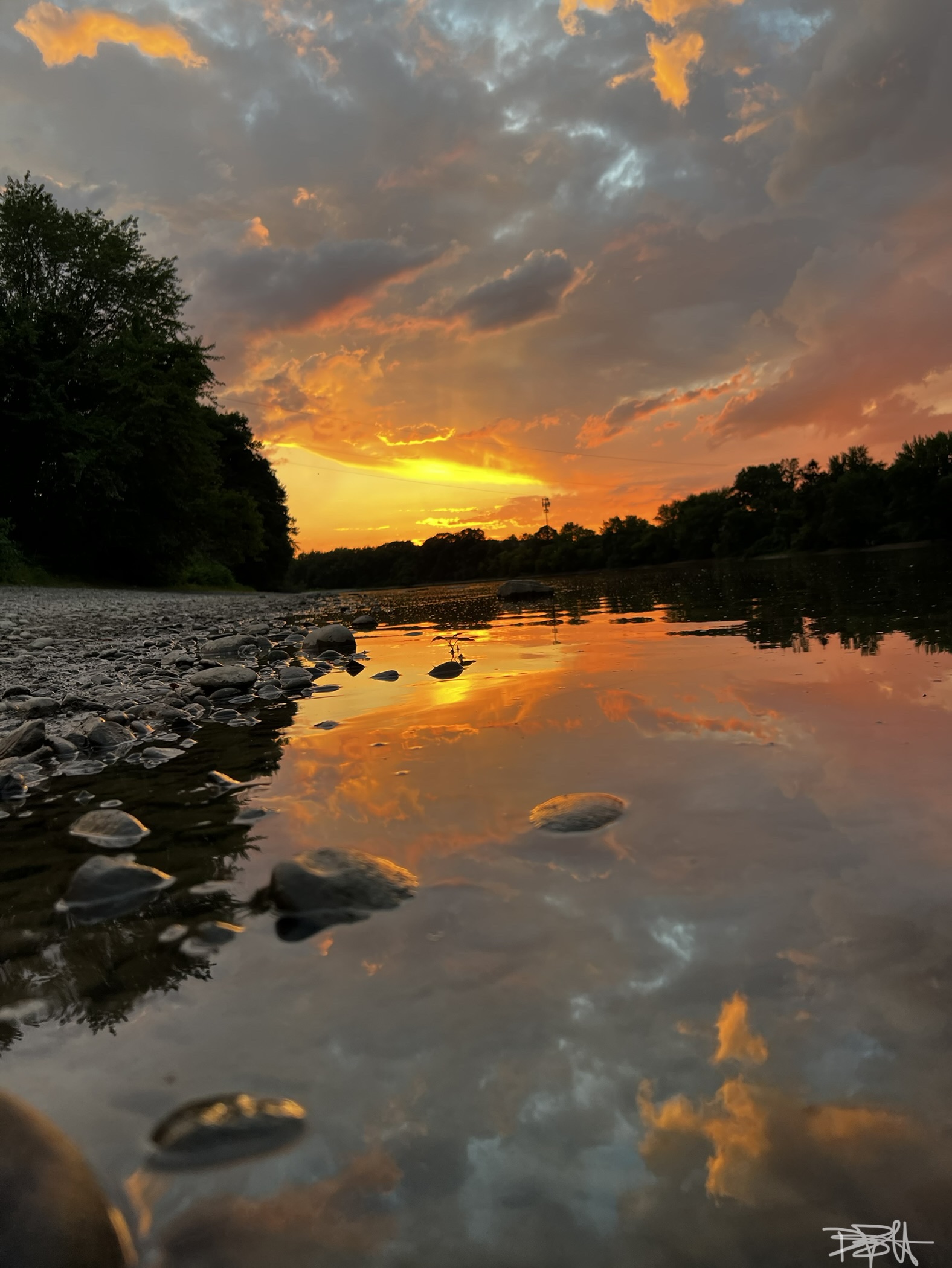 Sunset reflecting across a river